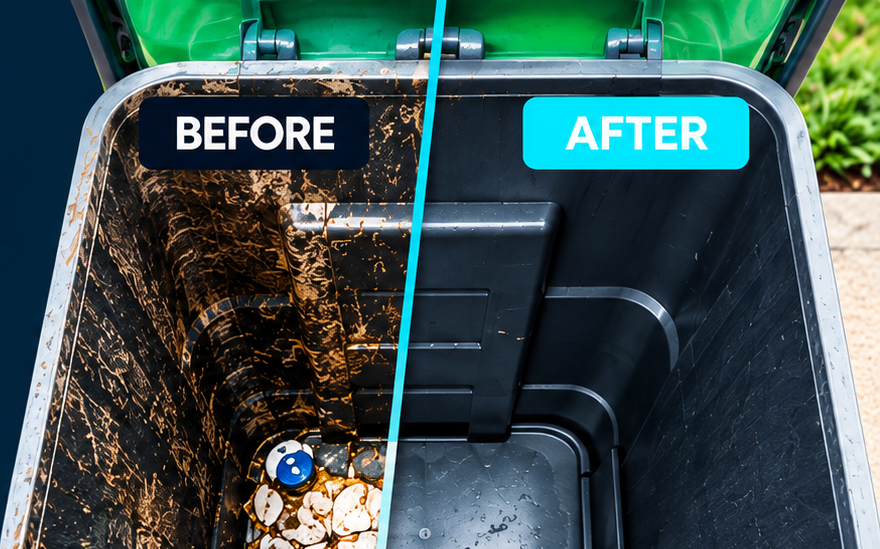 Before and after view of a garbage can cleaning